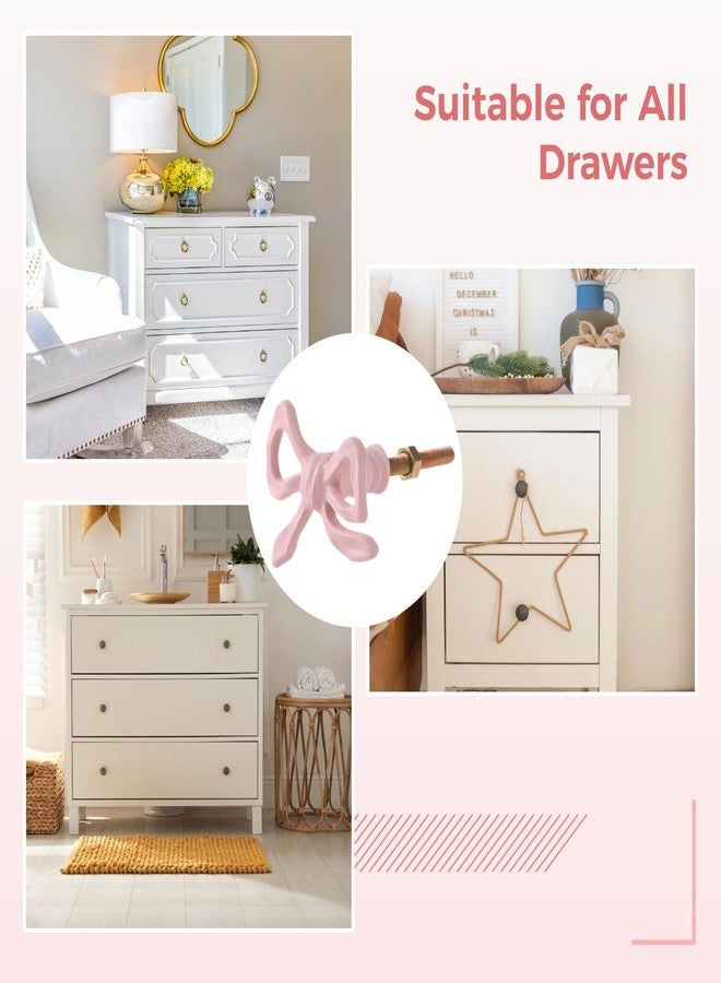 Homaisson 6 Pcs Pink Bow Dresser Knobs Pulls, Vintage Metal Cabinet Handles Drawer Hardware with Screws for Kitchen Cupboard Furniture Chest Door up to 2.2” Thick - Image 5